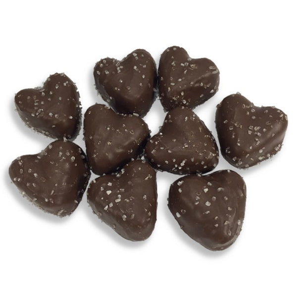 Dark chocolate sea salt heart caramels 
