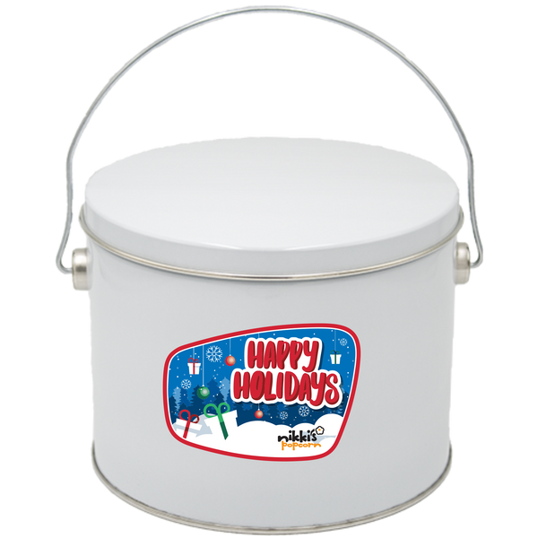 Happy Holidays Half Gal Popcorn Tin