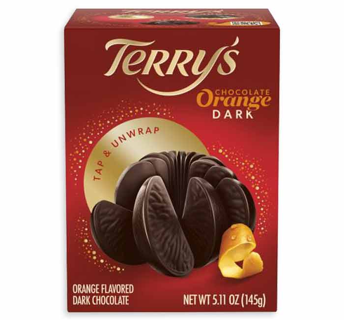 Box of Terry's Chocolate Orange Dark on a white background