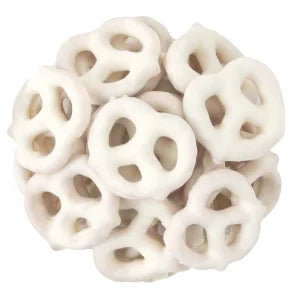 Ball made of white pretzels on a white background