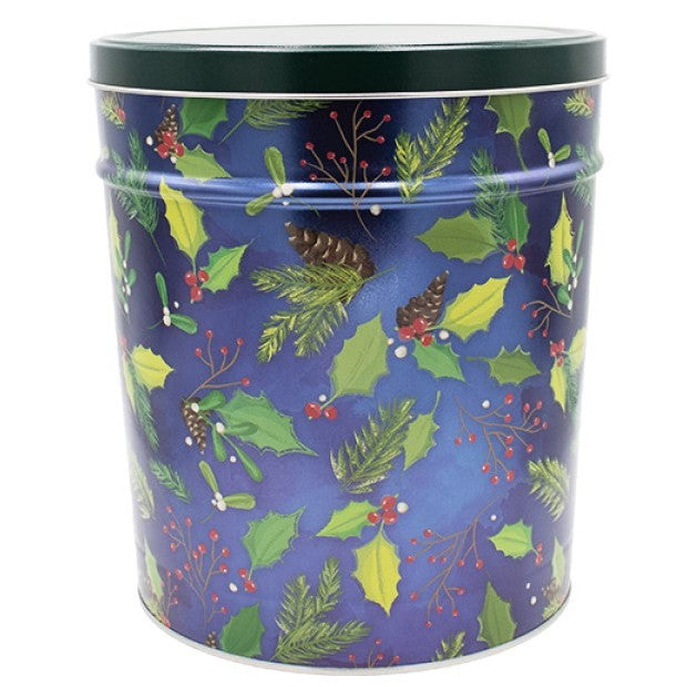 Gourmet Popcorn Tin Can Blue Holly & Pine