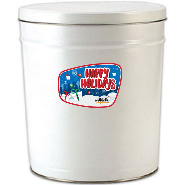 6.5 Gal White Happy Holidays Tin