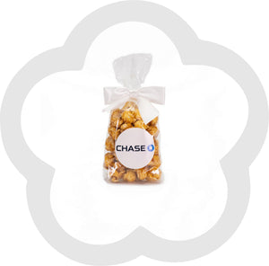 1 Cup Caramel Custom Labeled Popcorn Favor Bow Bag - 25 Pieces