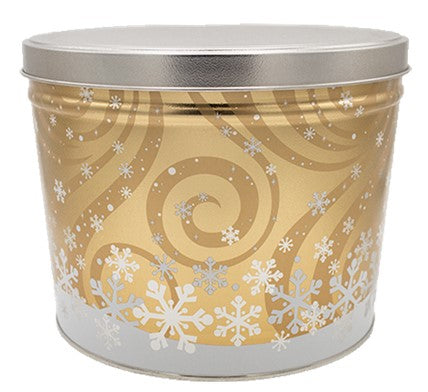 Swirling Snow Gold HOliday Popcorn Tin